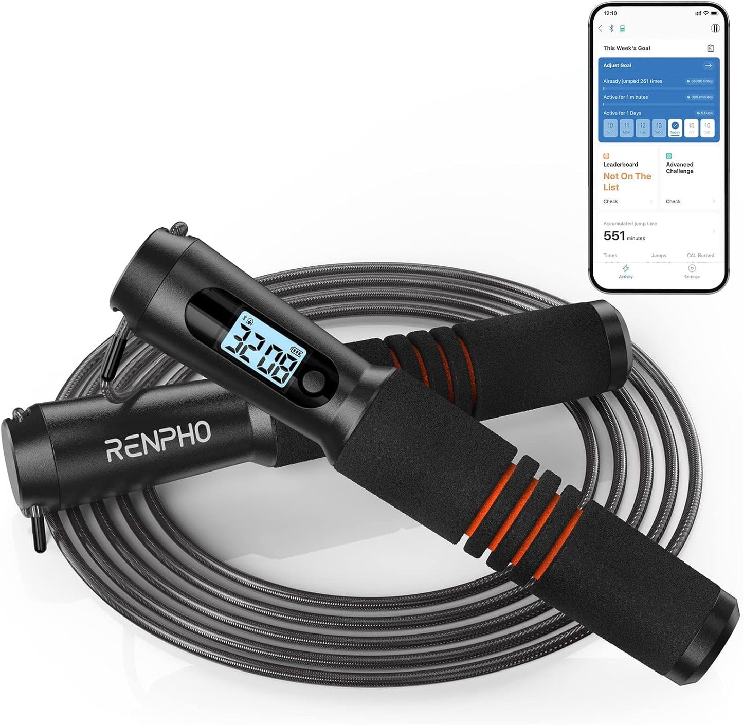 Smart Jump Rope with Counter, App Data Tracking, LCD Display