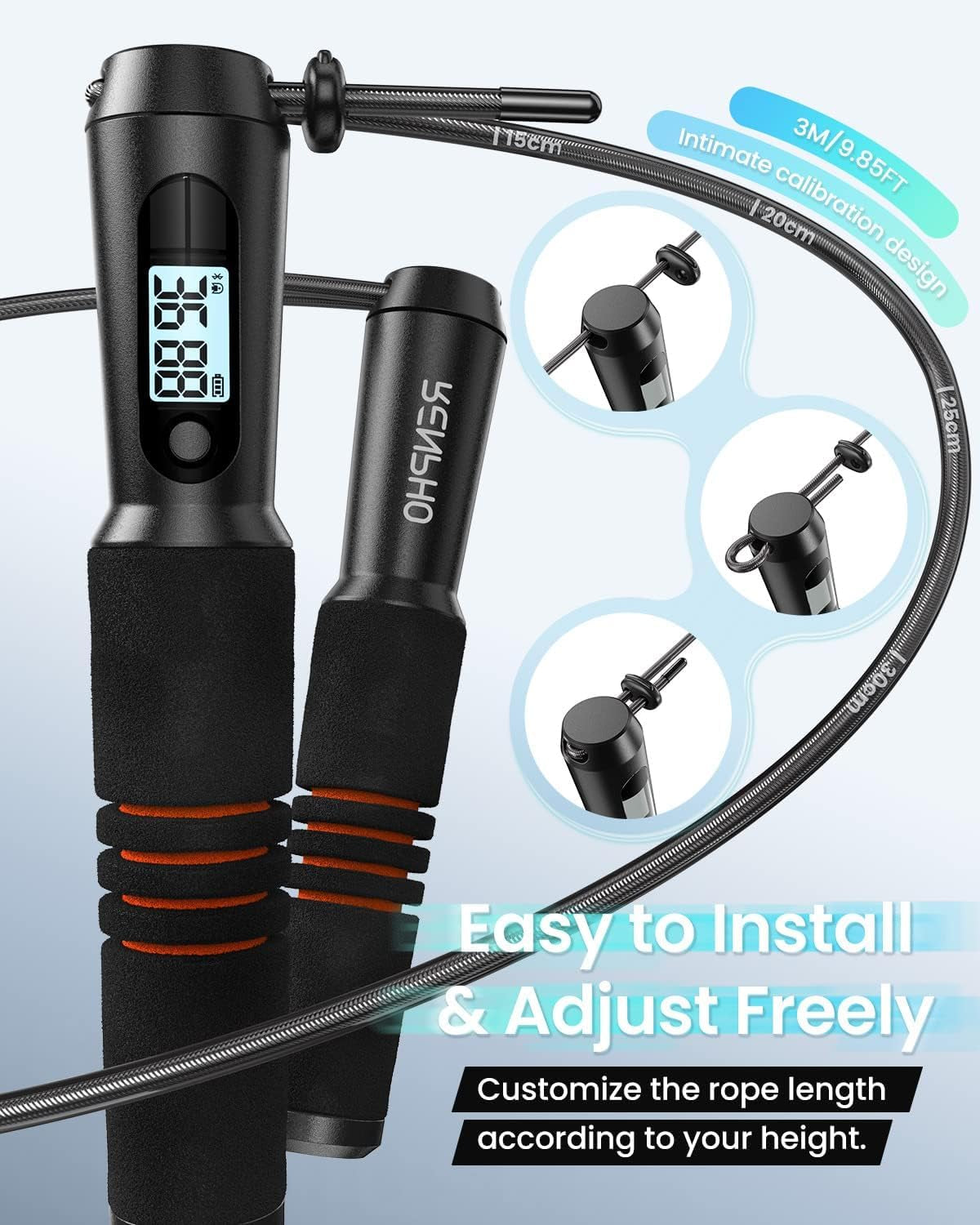 Smart Jump Rope with Counter, App Data Tracking, LCD Display