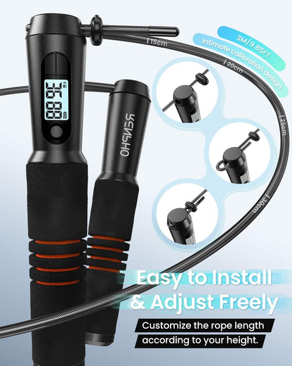 Smart Jump Rope with Counter, App Data Tracking, LCD Display
